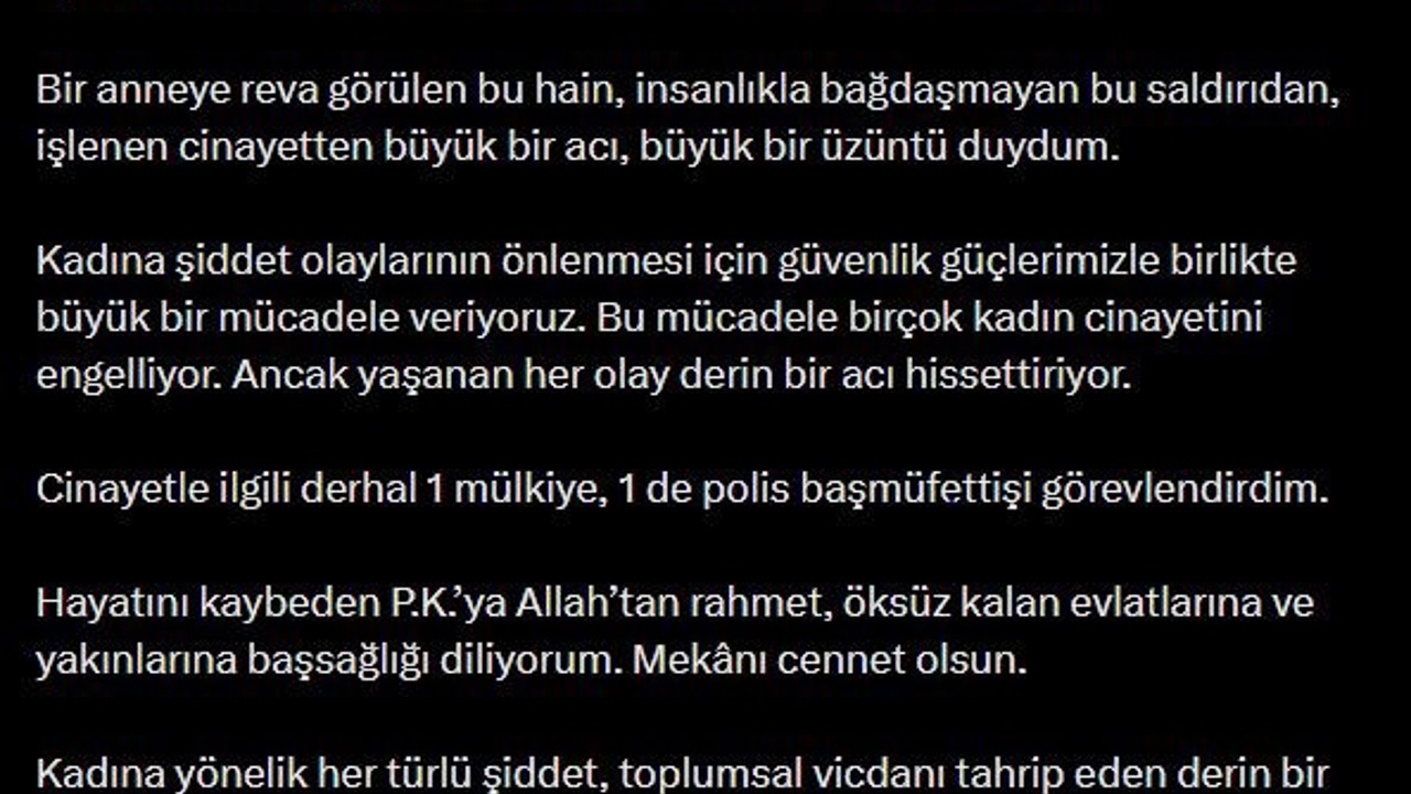 Bakan Yerlikaya: "(Manisa’daki cinayet) Cinayetle ilgili derhal 1 mülkiye, 1 de polis başmüfettişi görevlendirdim"
