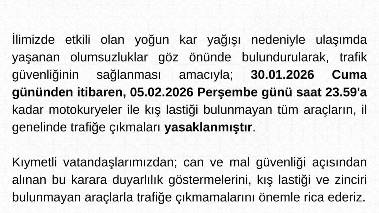 Tunceli’de motokuryeler ve kış lastiği olmayan araçların trafiğe çıkışı yasaklandı
