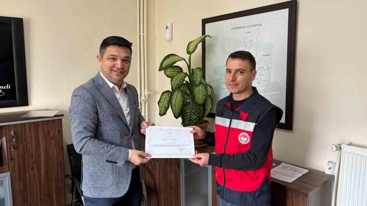 Çavdarhisar’da veteriner hekimlere teşekkür belgesi
