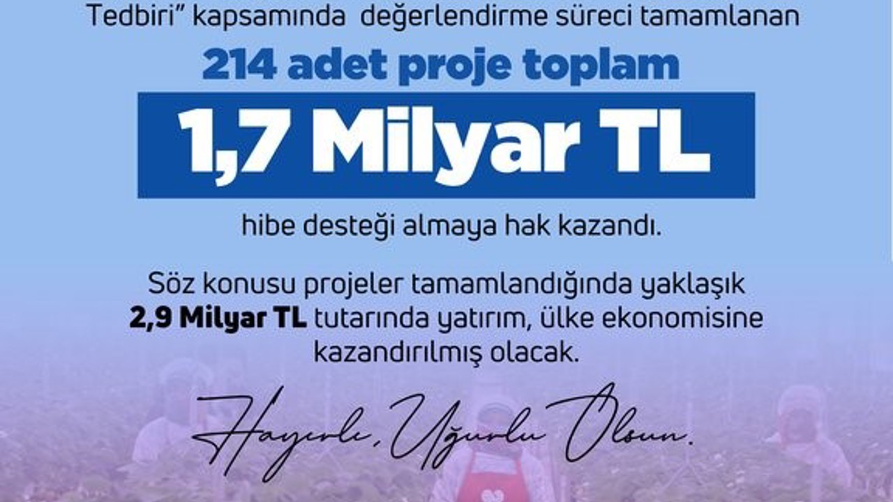 Bakan Yumklı: "214 proje, toplam 1,7 milyar lira hibe desteği almaya hak kazandı"
