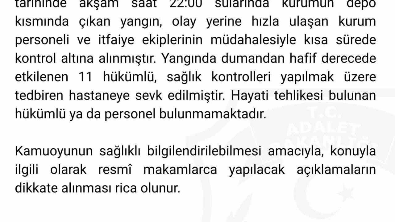 Hendek Kadın Açık Ceza İnfaz Kurumu’nda yangın: 11 hükümlü hafif yaralı
