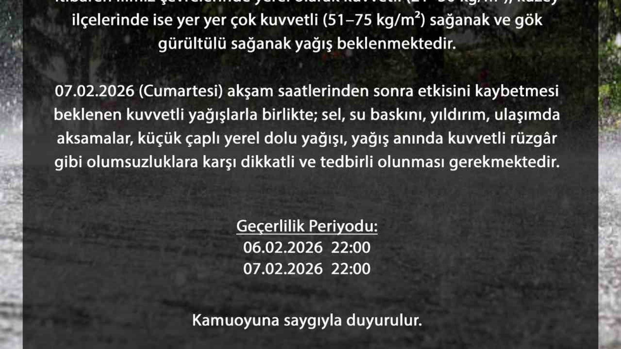 Bursa Valiliğinden kuvvetli yağış uyarısı
