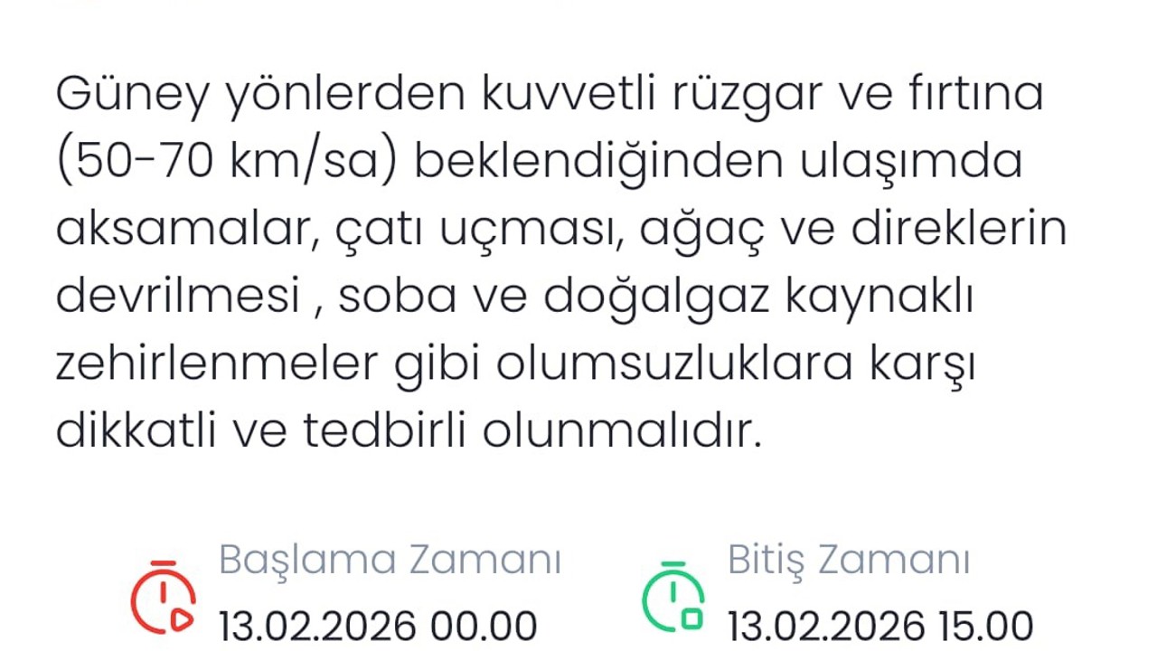 Denizli için kuvvetli rüzgar ve fırtına uyarısı
