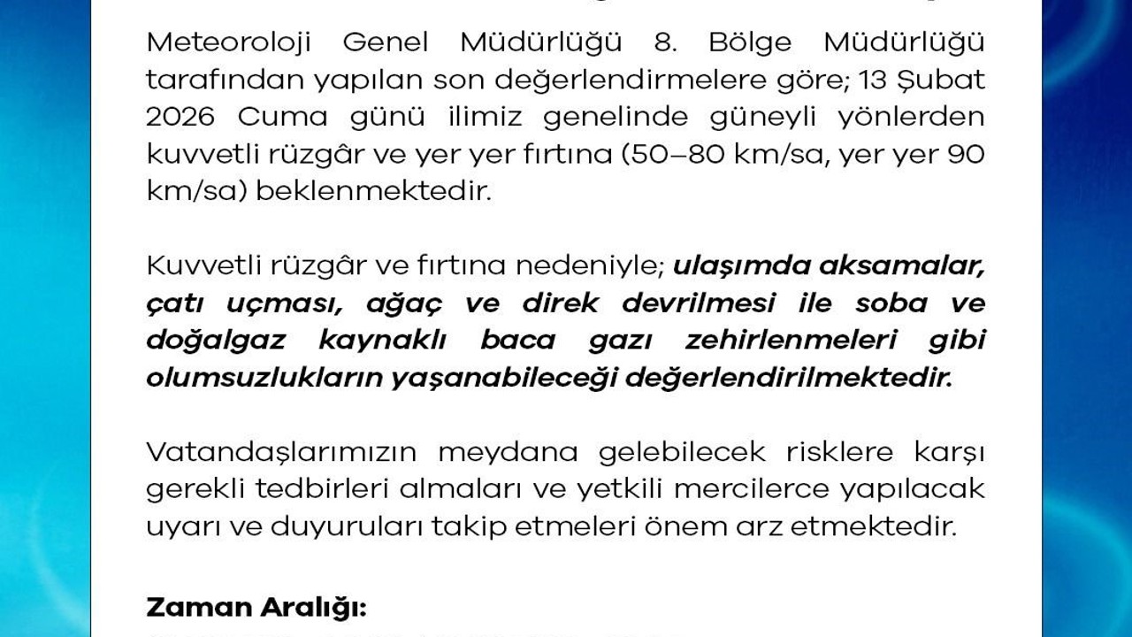 Niğde Valiliğinden fırtına uyarısı
