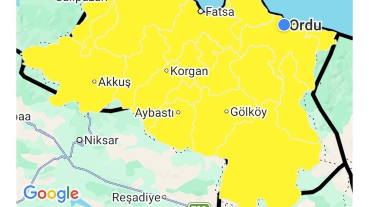 Ordu için sarı kodlu fırtına uyarısı
