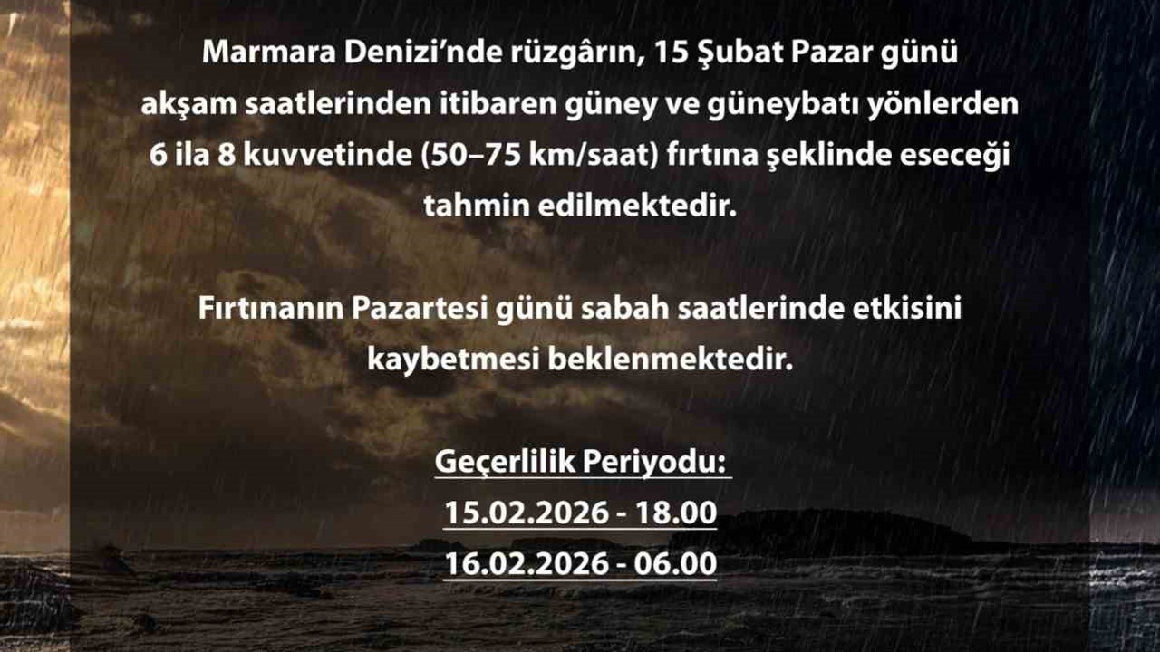 Bursa Valiliğinden Marmara Denizi için fırtına uyarısı
