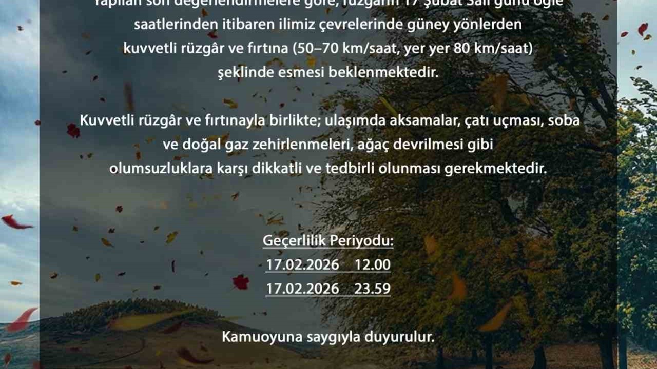 Bursa’da rüzgâr hızı 80 kilometreye çıkabilir
