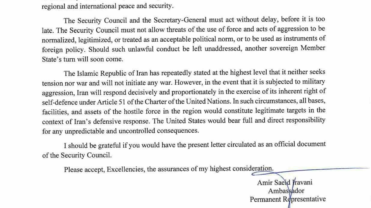 İran’dan BM’ye uyarı mektubu: "Olası bir saldırıya meşru müdafaa hakkı kapsamında karşılık vereceğiz"
