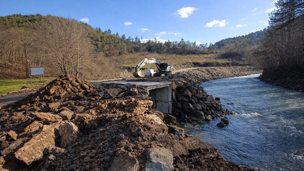 Yedigöller grup yolunda kutu menfezler yerleştiriliyor
