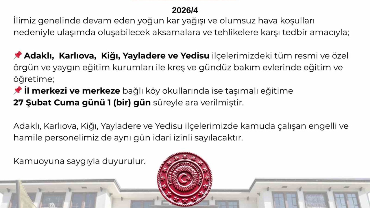 Bingöl’de 5 ilçede eğitime ara verildi

