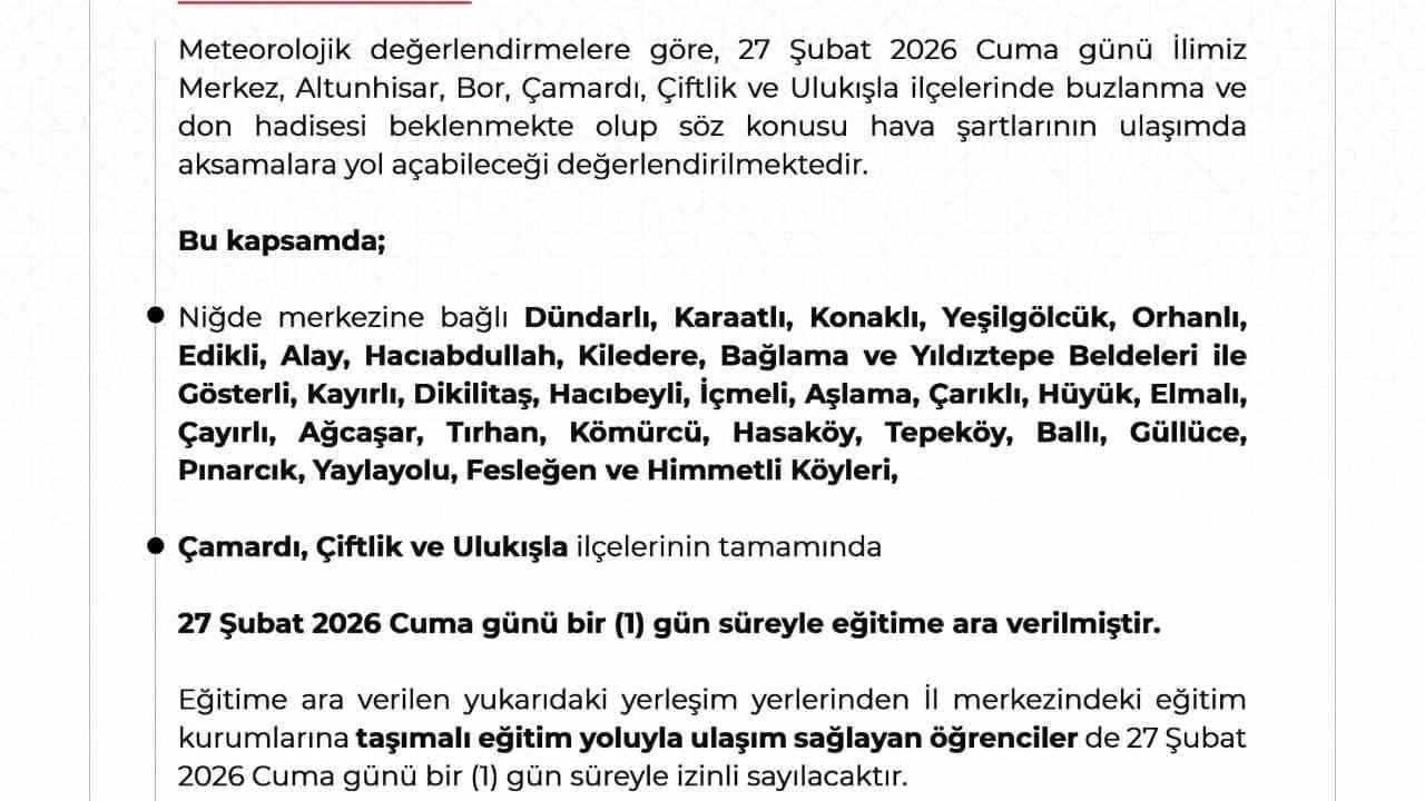 Niğde’de bazı okullarda eğitime ara verildi
