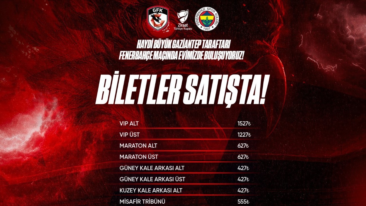 Gaziantep FK - Fenerbahçe kupa maçı biletleri satışta
