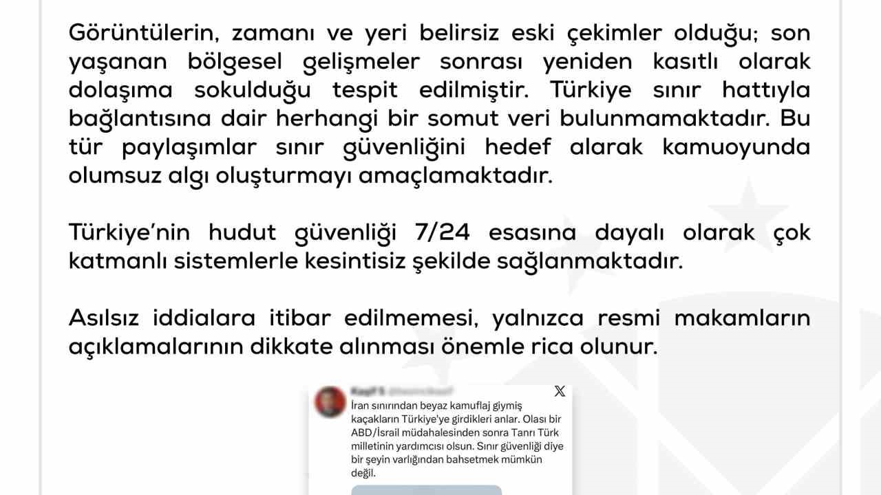 DMM: "İran sınırından Türkiye’ye kaçak giriş yapıldığı iddiasıyla paylaşılan görüntüler dezenformasyon içermektedir"
