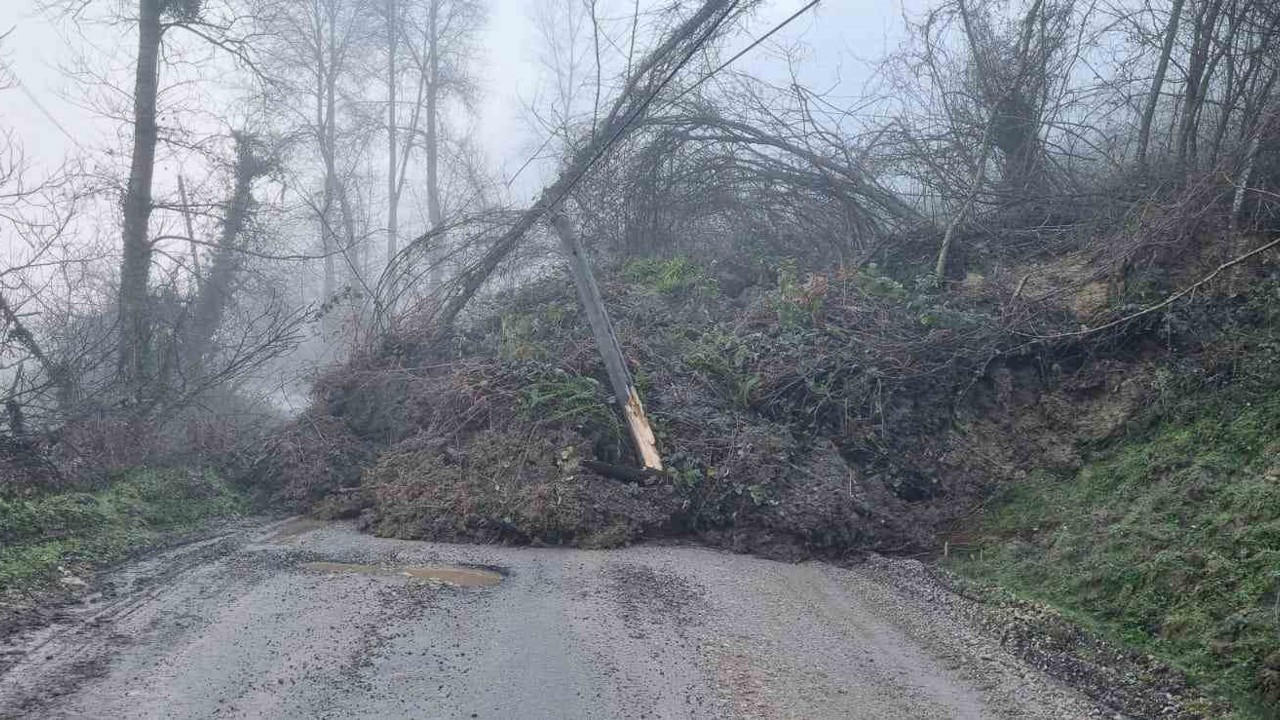 Heyelan köy yolunu ulaşıma kapattı
