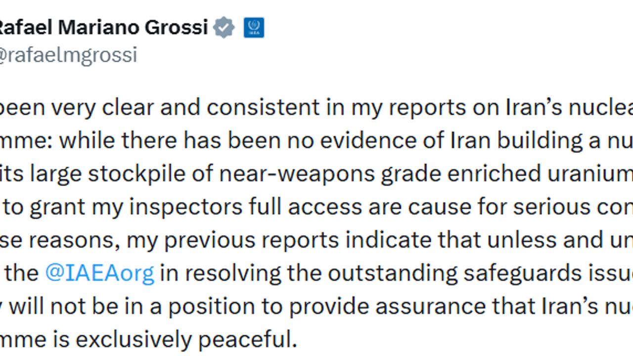 UAEA Başkanı Grossi, İran’ın nükleer bomba ürettiğine dair bir kanıtın bulunmadığını yineledi

