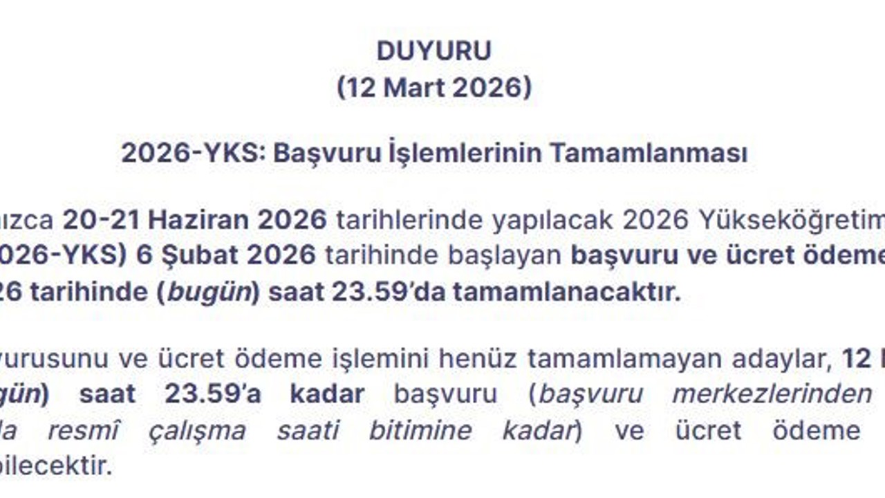 2026-YKS başvuru işlemleri bugün sona eriyor
