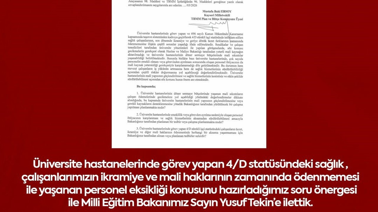 MHP’li Ersoy, üniversite hastanelerindeki mali sorunları TBMM gündemine taşıdı

