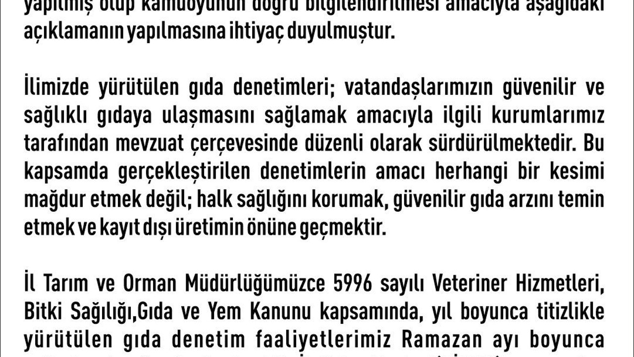 Elazığ Valiliği’nden denetim açıklaması
