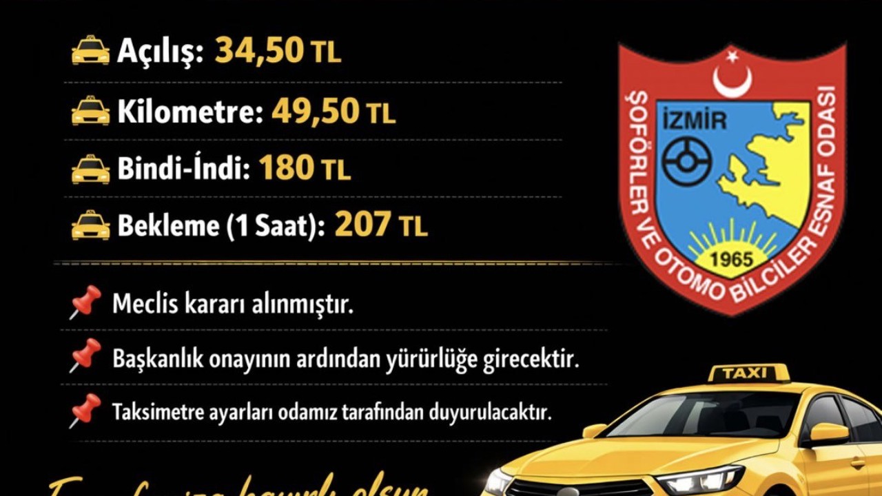 İzmir’de taksilerin indi bindi ücreti 180 lira oldu
