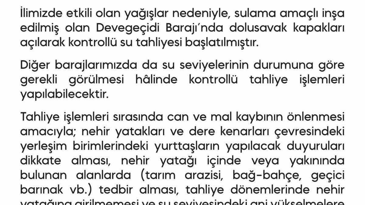 Devegeçidi Barajında su tahliyesine başlandı
