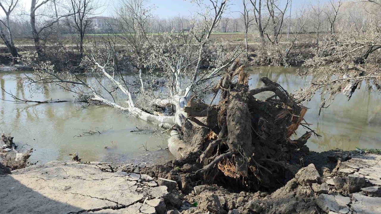 Tunca Nehri kıyısında toprak kayması: 9 yıl sonra gelen taşkınlar zemini etkiledi
