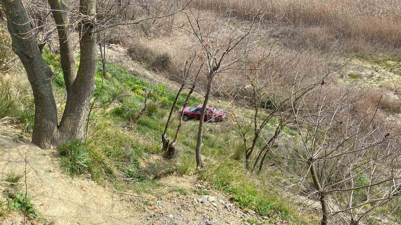 Frenine bakmak için indi, aracı gözlerinin önünde şarampole yuvarlandı
