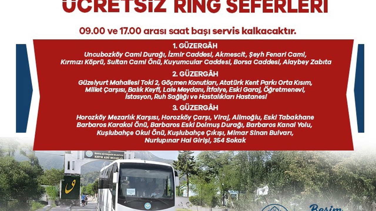 Mezarlıklara ücretsiz otobüs seferleri düzenlenecek
