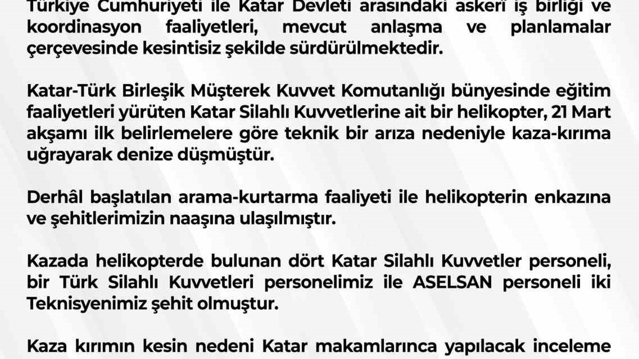 Katar’da askeri helikopter kazası: 3 Türk personel şehit

