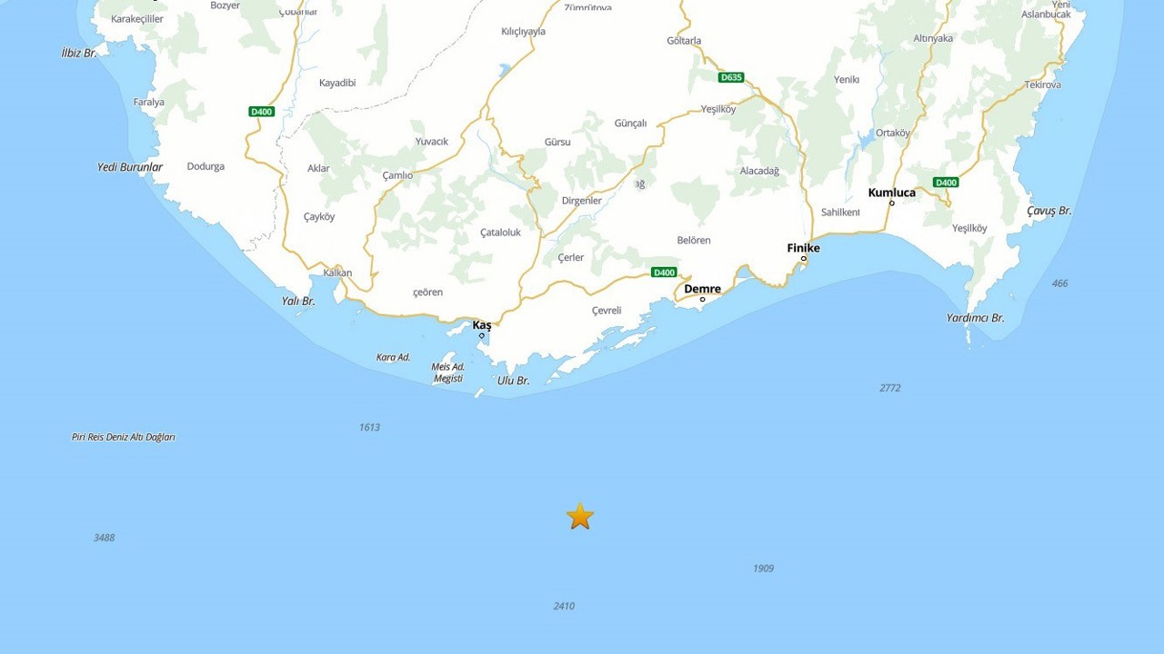 Kaş açıklarında 3.8 büyüklüğünde deprem meydana geldi
