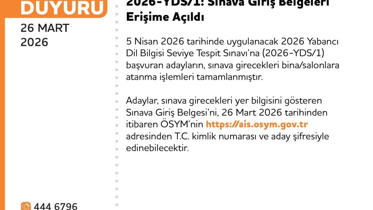2026-YDS/1: sınava giriş belgeleri erişime açıldı
