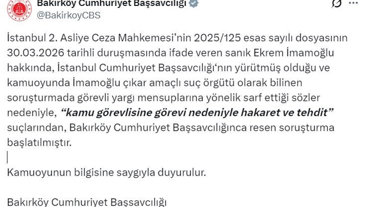 Ekrem İmamoğlu, hakkında "hakaret ve tehdit" suçlarından soruşturma başlatıldı
