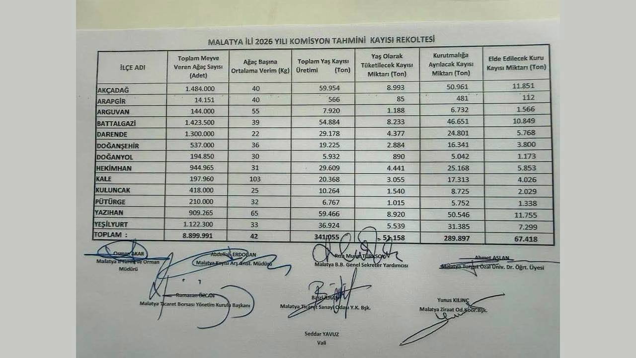 MALATYA’DA 2026 KAYISI REKOLTESİ BELLİ OLDU: "DÜNYA BAŞKENTİNDE" HEDEF 67 BİN TON KURU KAYISI!