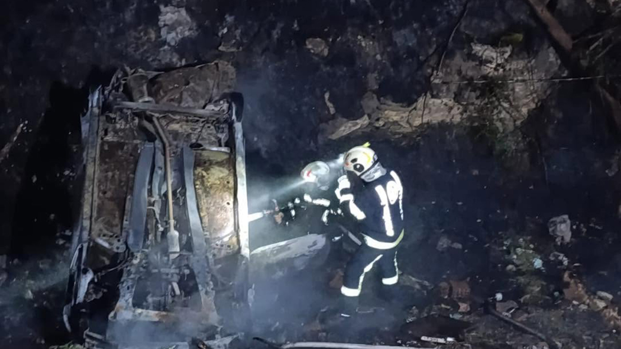 Denizli'de devrilen araç orman yangınına neden oldu