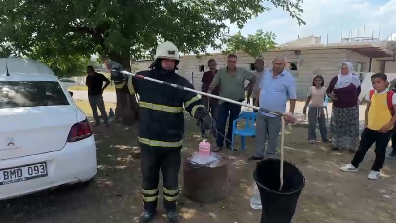 Araç motoruna sıkışan yılan kurtarılarak doğaya salındı