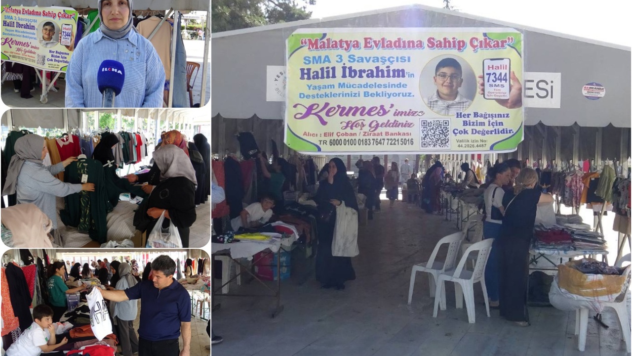 Malatya'da SMA Tip 3 hastası Halil İbrahim Çoban (8) için Malatya AVM önünde