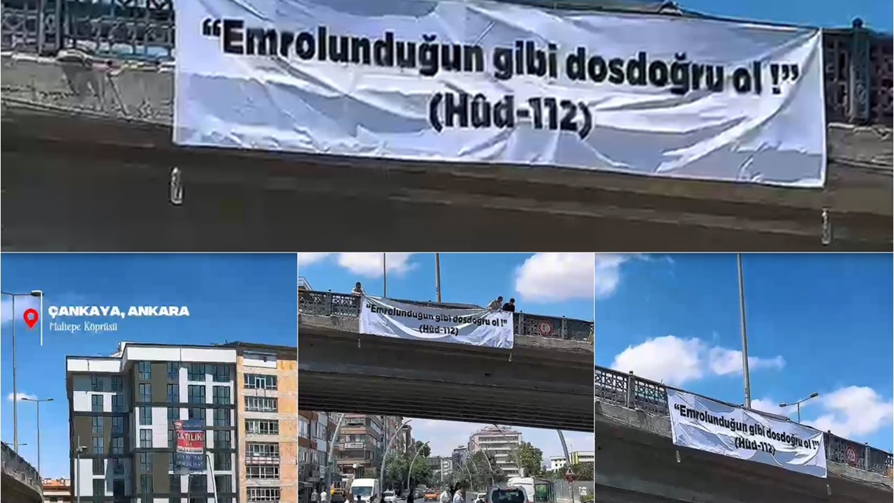 Ankara'da gençlerden Yeditepe Üniversitesi'ndeki olaya ayetli pankartla tepki