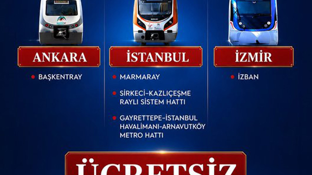 15 Temmuz'da bazı raylı sistem hatları ücretsiz hizmet verecek