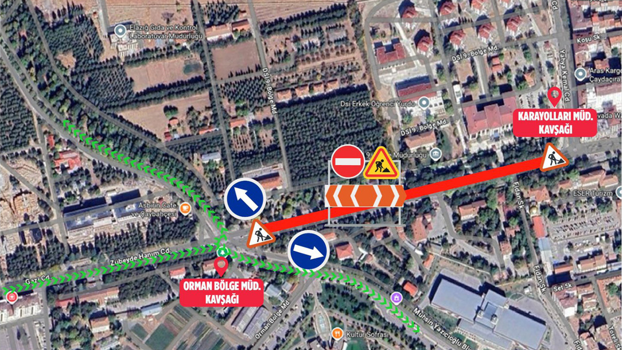Elazığ’da Zübeyde Hanım Caddesi’nin bir bölümü trafiğe kapatıldı