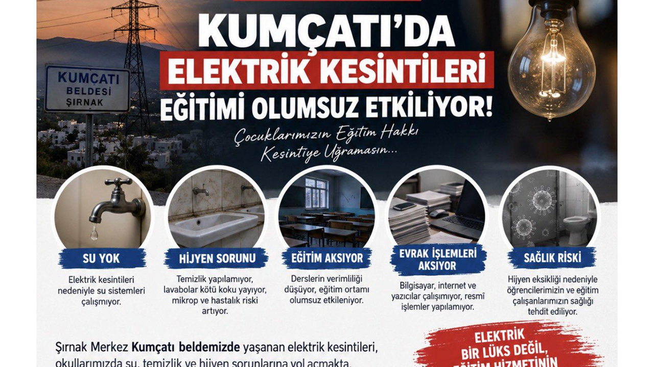 Eğitim-Bir-Sen Şırnak Şube Başkanı Çatı: Kumçatı'da elektrik kesintileri eğitimi aksatıyor