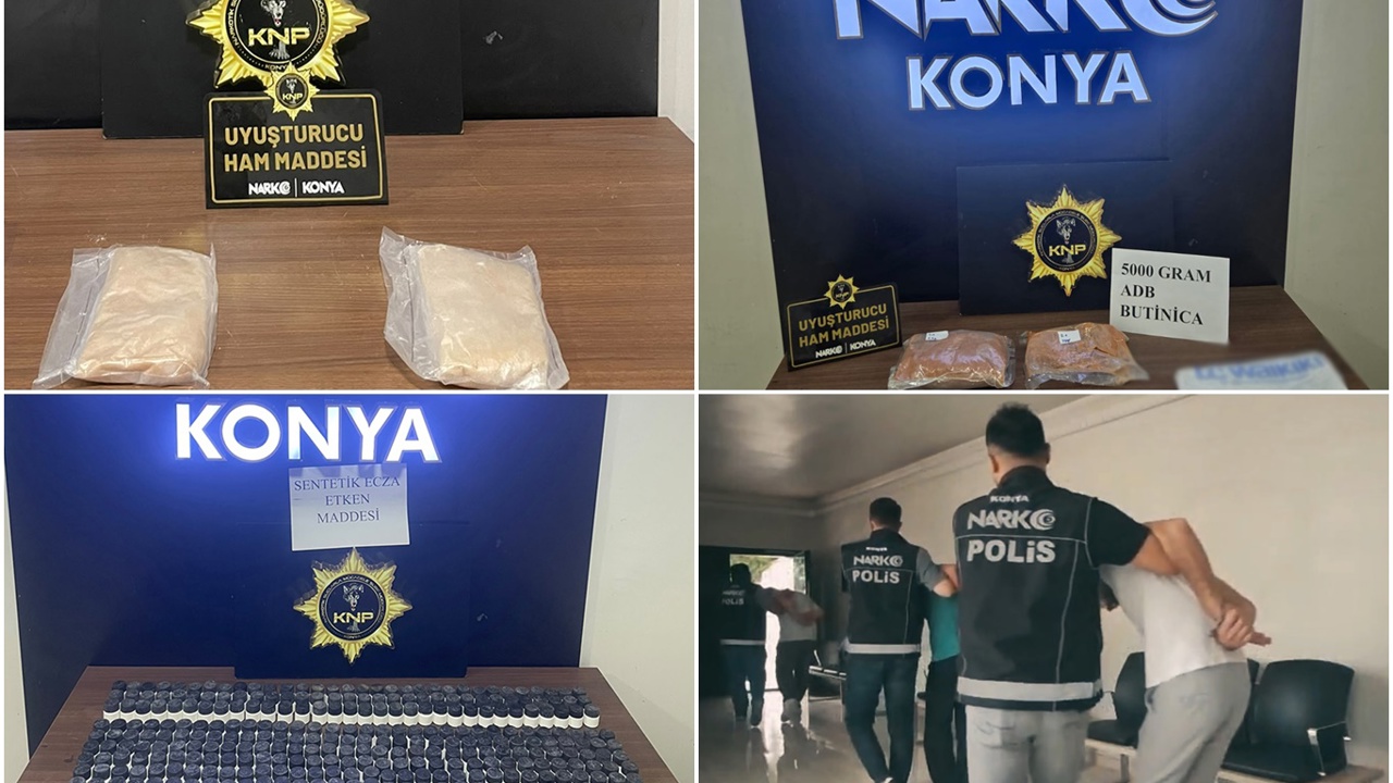  Konya’da yüklü miktarda uyuşturucu ve hammadde ele geçirildi