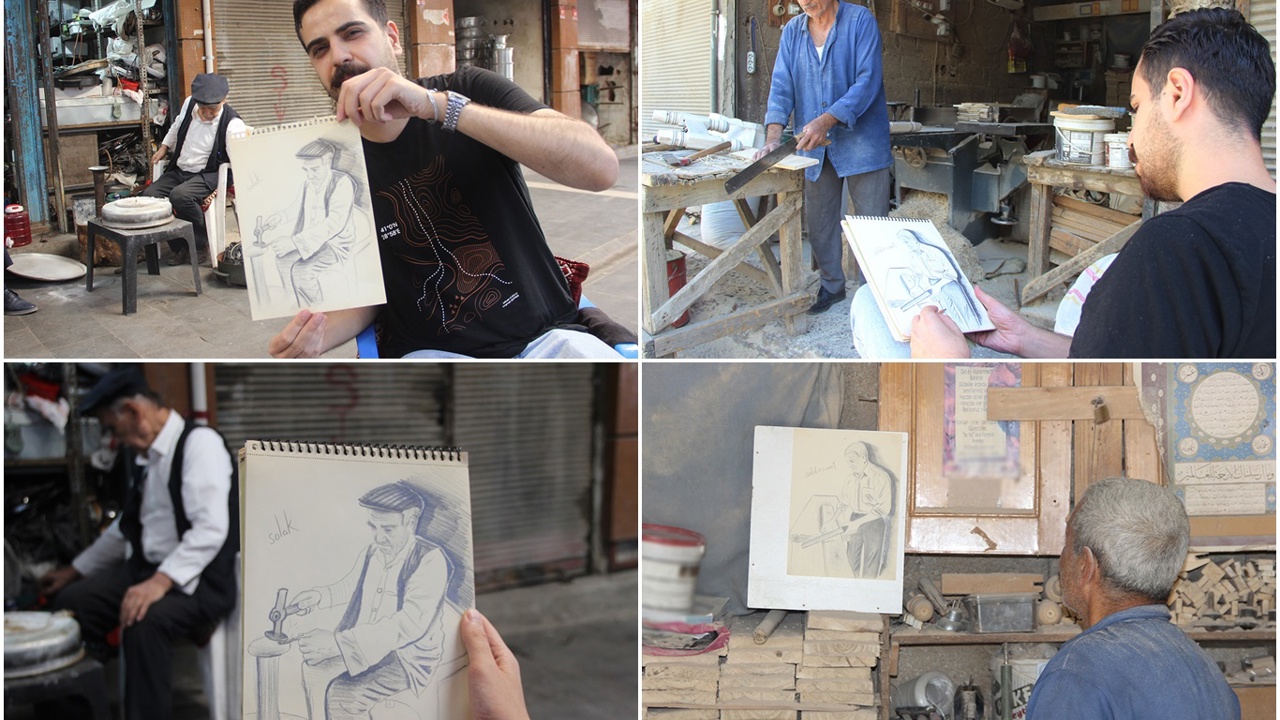 Cizreli öğretmen unutulmaya yüz tutan meslek ustalarını sokak sokak gezerek çiziyor