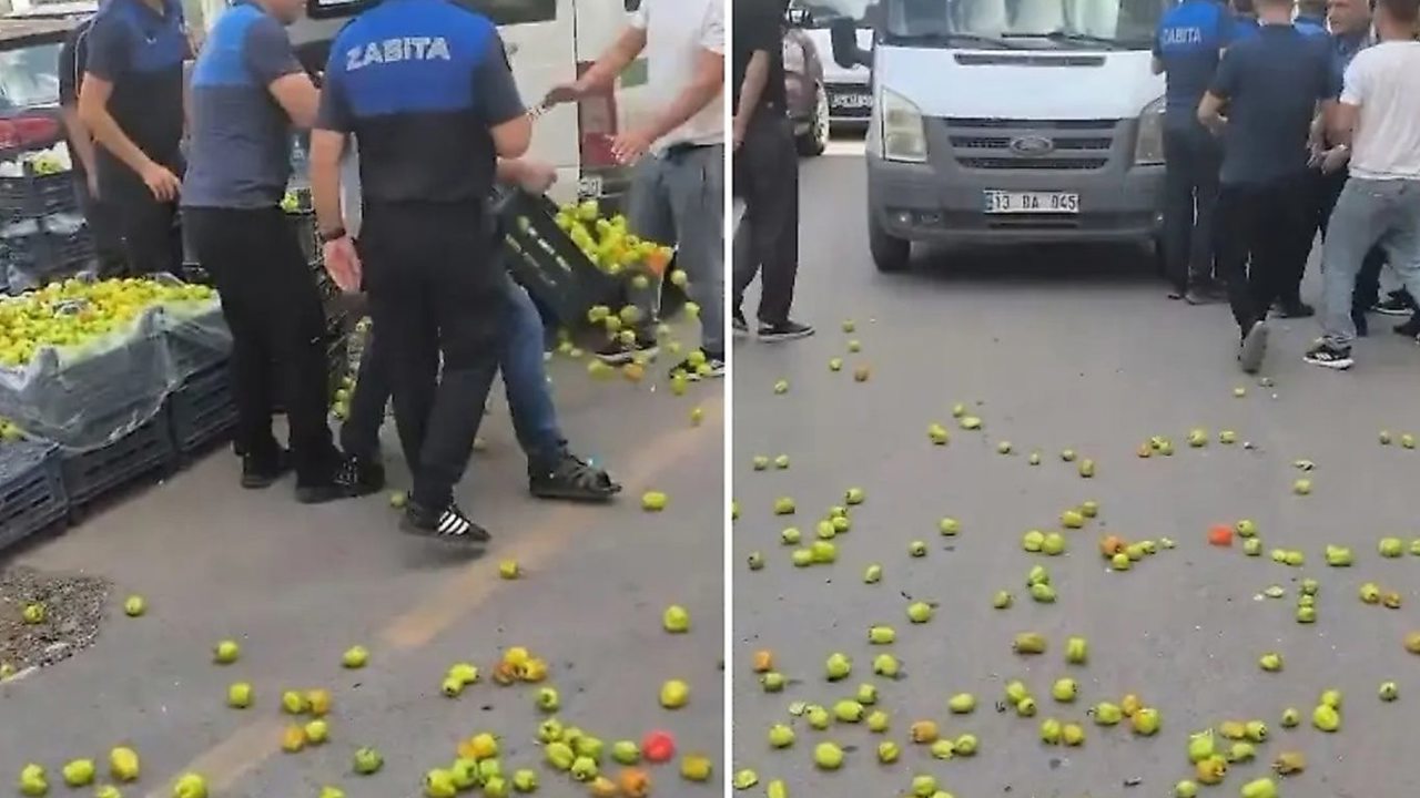 Siirt'te zabıta denetiminde gerginlik: Ürünlerini yola döktü