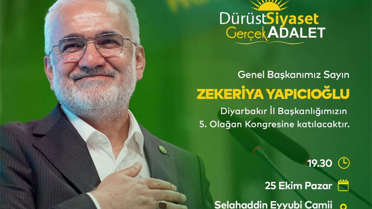 HÜDA PAR Genel Başkanı Yapıcıoğlu, Diyarbakır İl Kongresi'ne katılacak