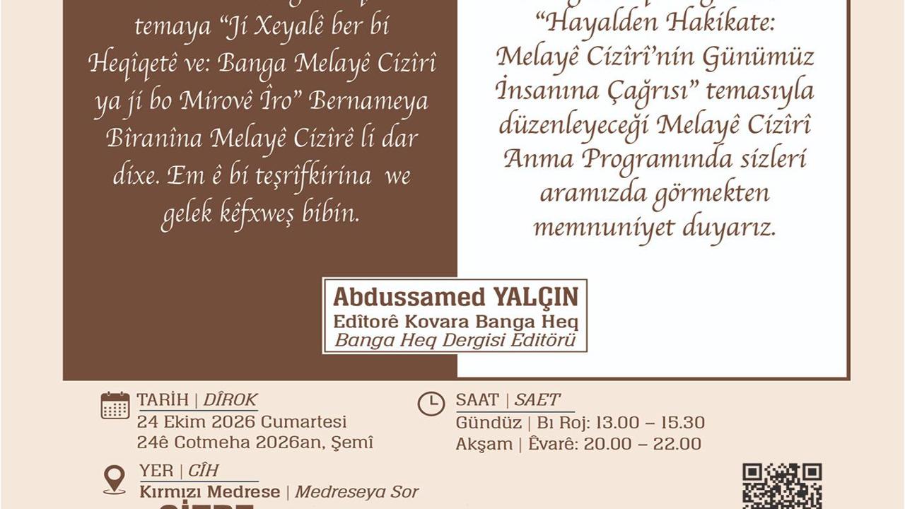 Cizre’de Melayê Cizîrî paneli düzenlenecek
