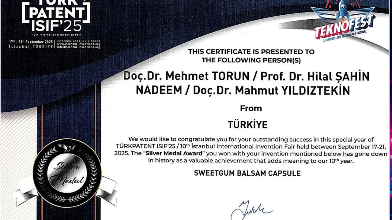 MSKÜ’lü akademisyene patent ödülü: "Sığla yağı kapsülüne gümüş madalya"
