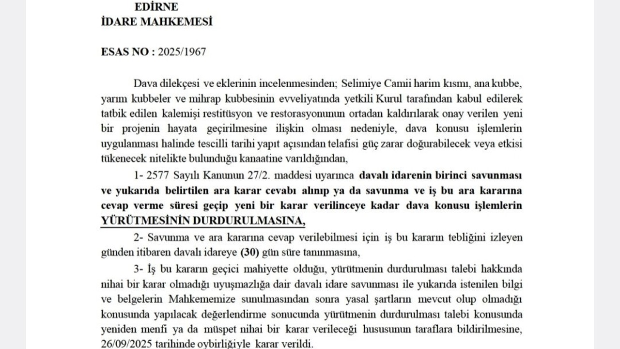 Selimiye Camii’nde tepki çeken restorasyona yargı freni
