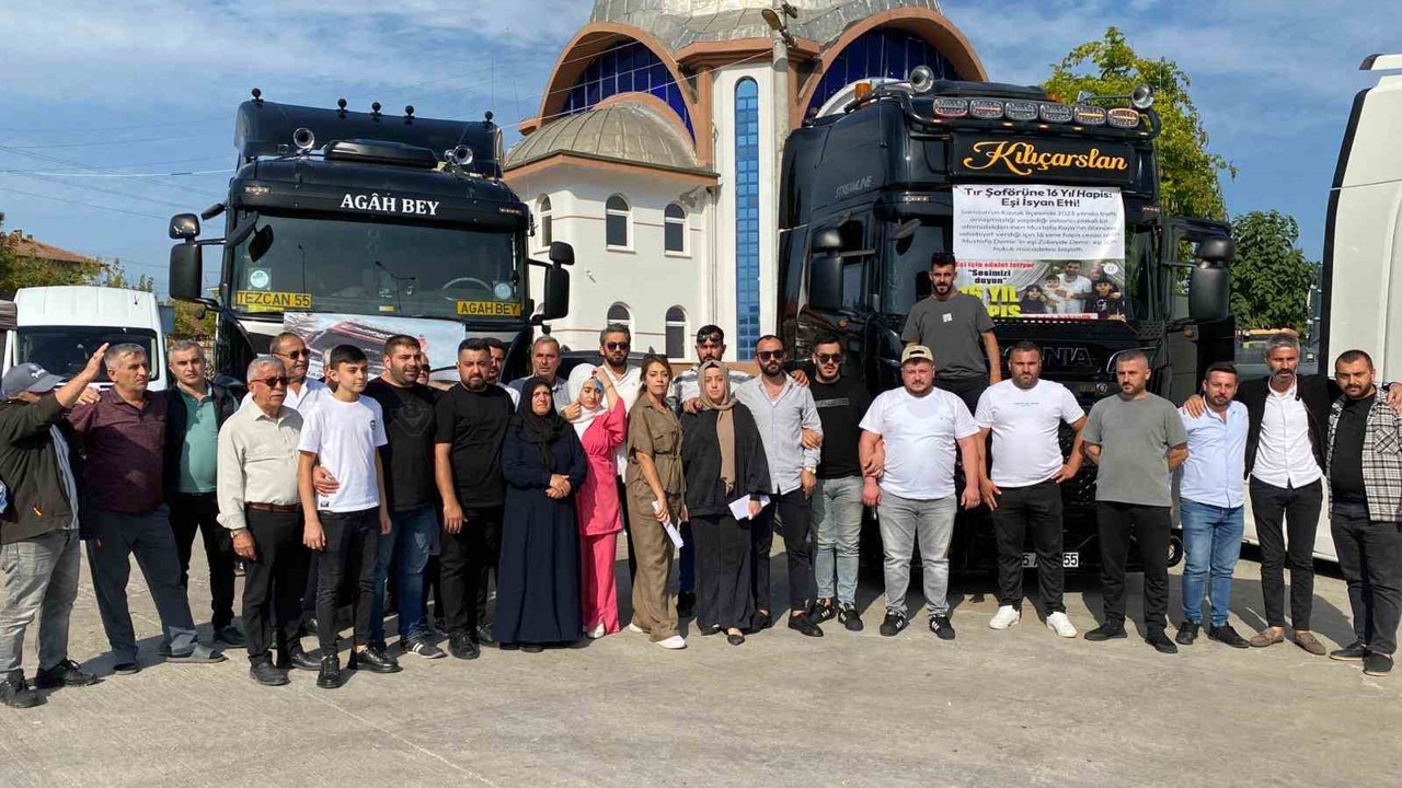16 yıl hapis alan tır şoförünün arkadaşlarından tır konvoyu

