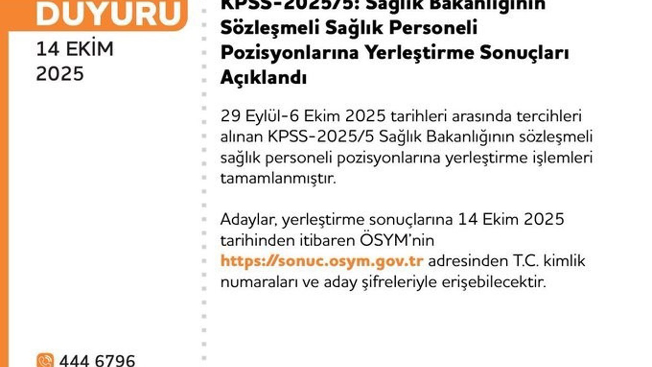 KPSS-2025/5 sözleşmeli sağlık personeli yerleştirme sonuçları açıklandı

