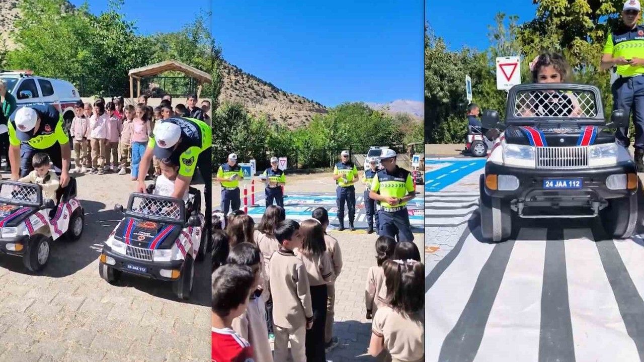 Erzincan’da jandarmadan öğrencilere uygulamalı trafik eğitimi
