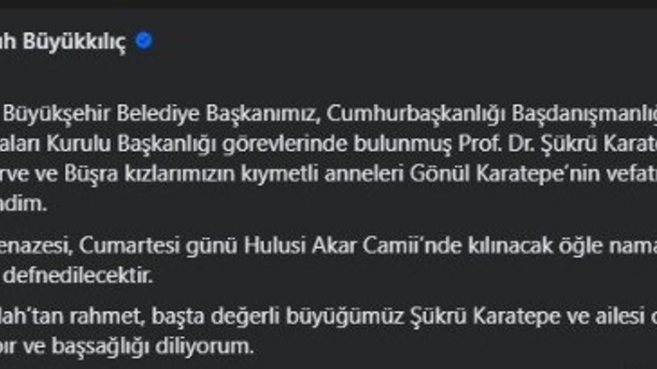 Şükrü Karatepe’nin eşi hayatını kaybetti

